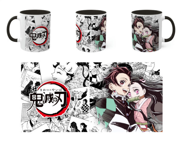 Taza tipo manga Kimetsu no Yaiba Tanjiro y Nezuko