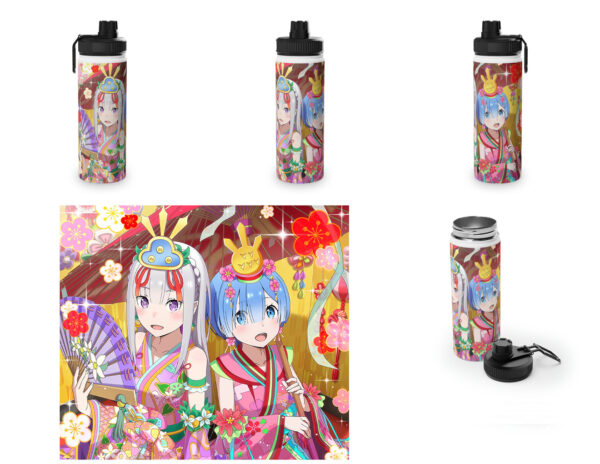 Botella metalica Re: Zero Emilia y Rem