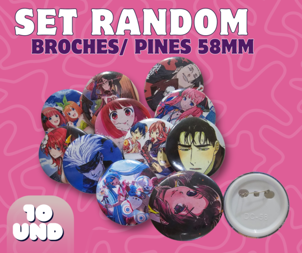 Set de imágenes Random de 10 broches/pines 58mm