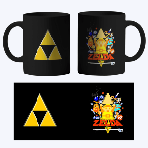 Taza Negra De The Legend of Zelda 8 bits retro