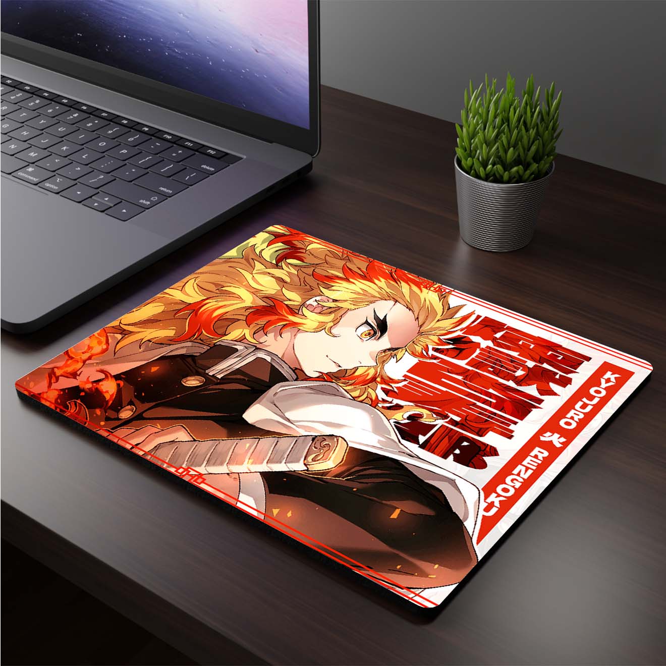 Mousepad cuadrado de Rengoku - Demon Slayer
