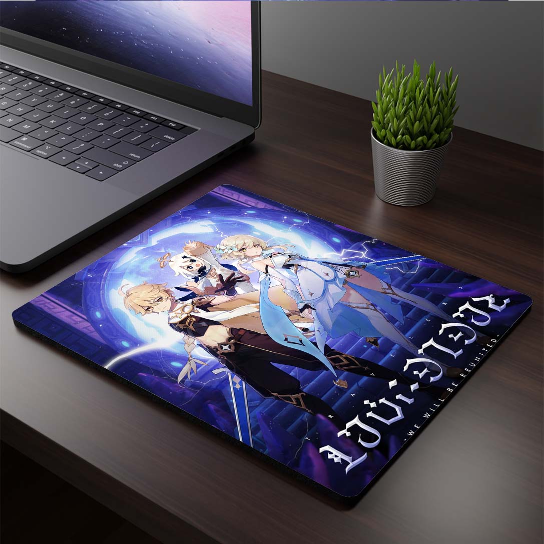 Mousepad cuadrado de Viajeros y Paimon - Genshin Impact